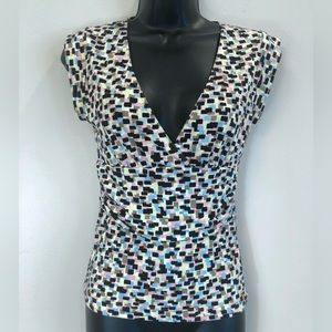 Rare Y2K BCBG MaxAzria Deep V Crossover Neck Cap-sleeve Ruched Stretch Top XS